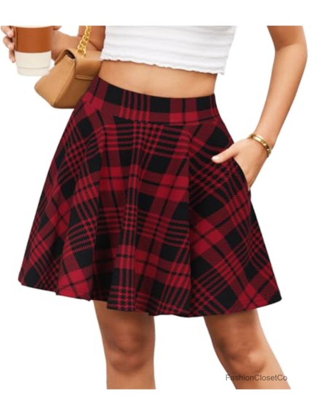 High Waist A-Line Flared Mini Skater Skirt with Pockets Casual Party